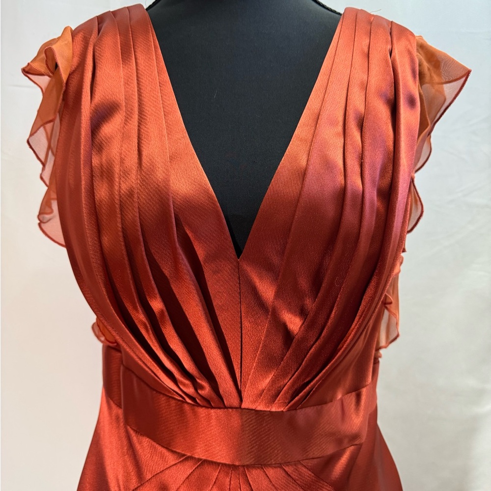 A.B.S. Allen Schwartz Copper Satin Pleated Cocktail Dress Size 6 Wedding Formal - Picture 6 of 13
